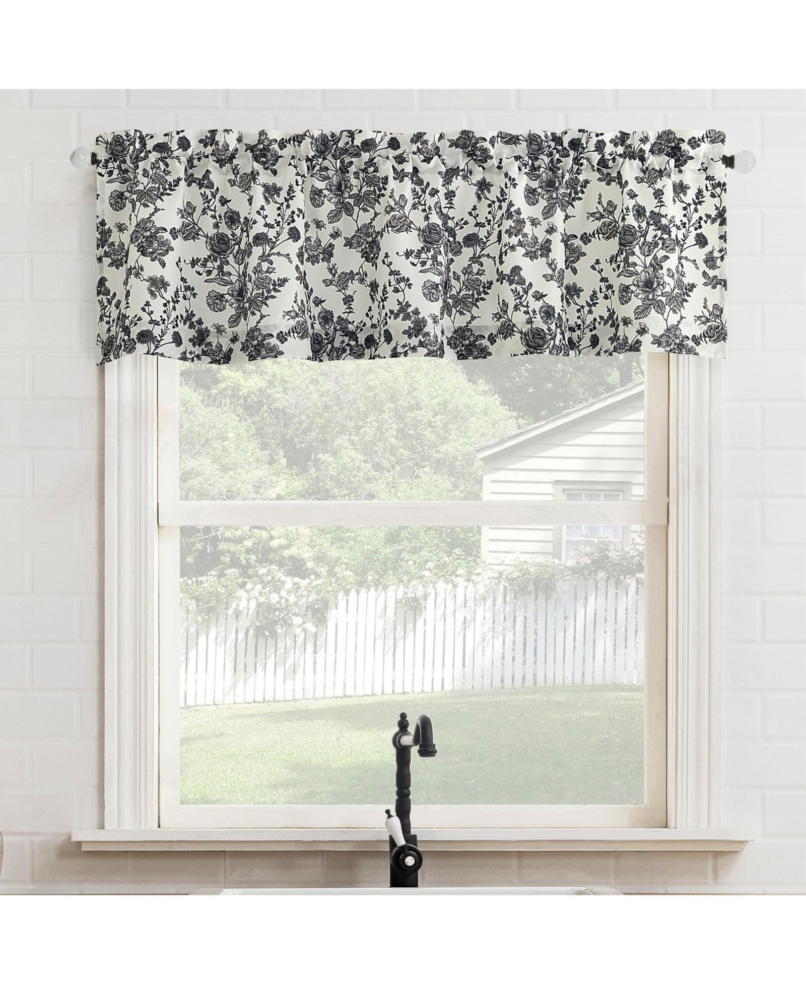 No. 918 Elodie Tonal Botanical Semi-Sheer Rod Pocket Kitchen Curtain Valance