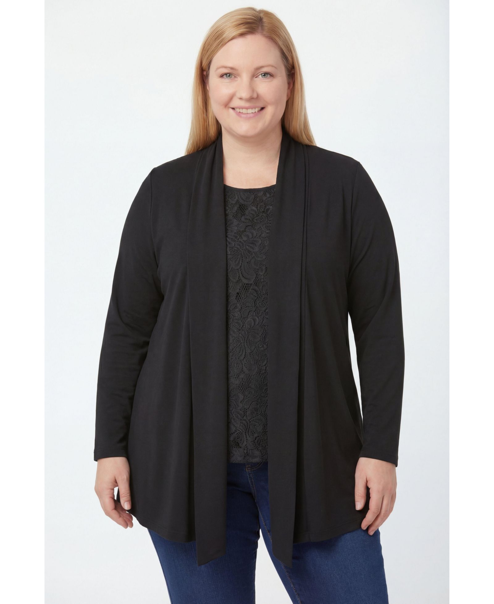 Woman Within Women's Within 2-Fer Cardigan and Attached Lace Tunic