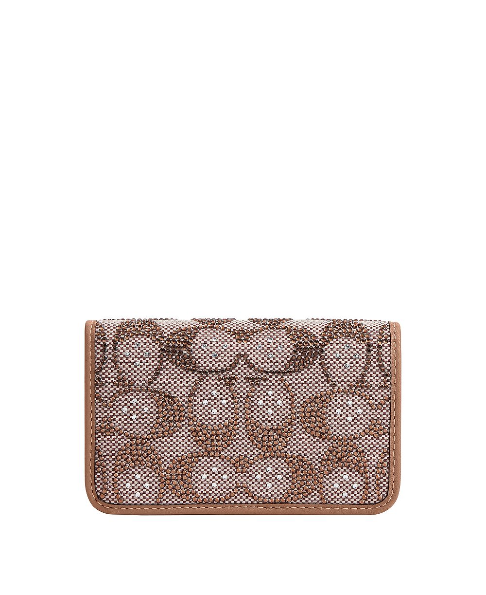 Картхолдер Slim из жаккардовой ткани с кристаллами и фирменным узором COACH Essential