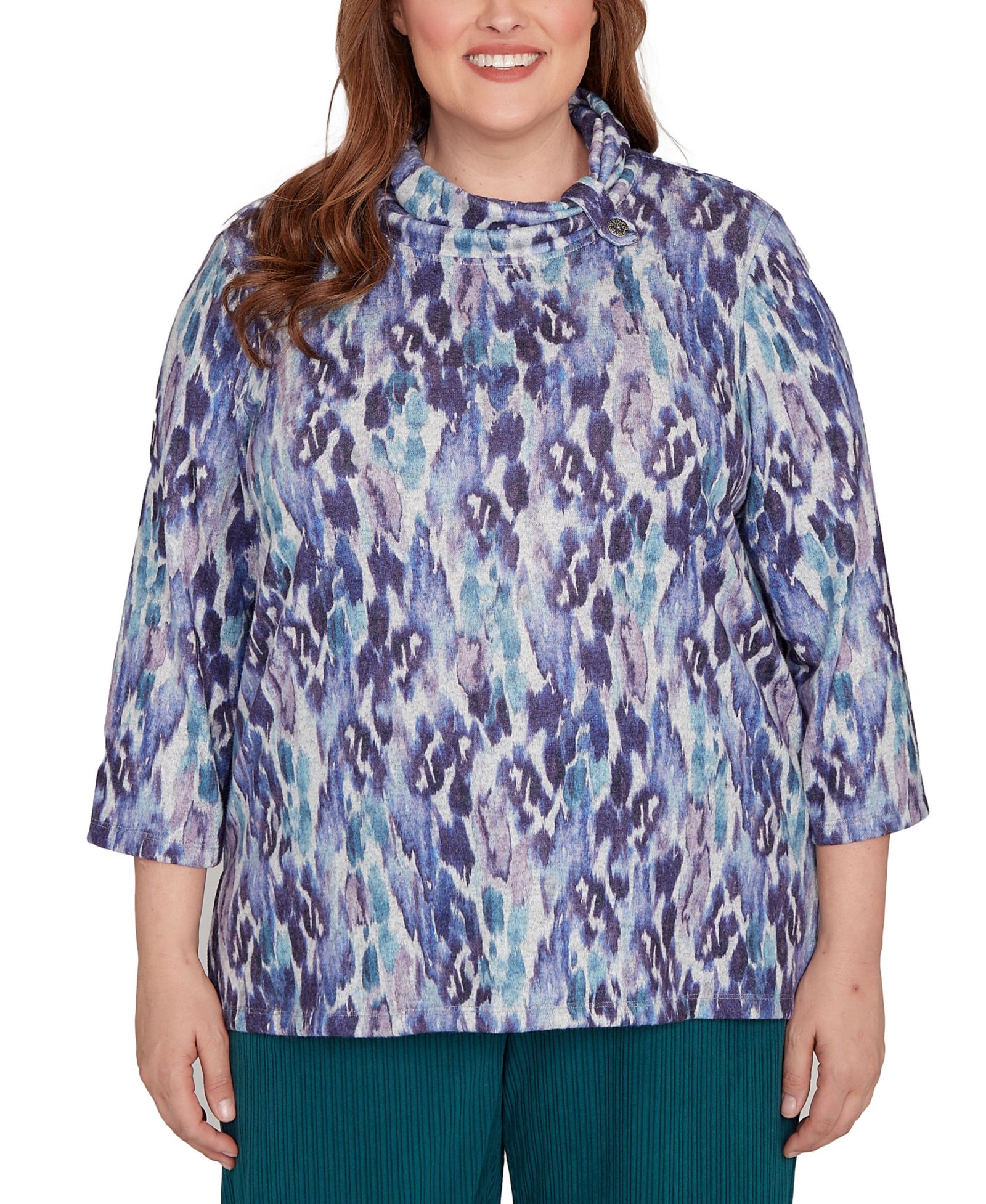 Женский топ Alfred Dunner Plus Size Lake Champlain Animal Mélange с рукавом три четверти