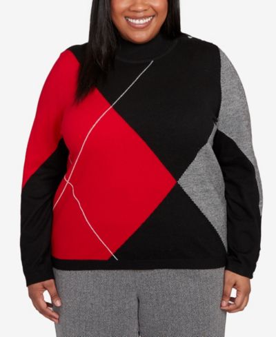 Alfred Dunner Plus Size Jet Setter Geometric Inner Two in One Sweater