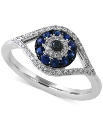Кольцо EFFY® Sapphire (1/4 ct. t.w.) and Diamond (1/6 ct. t.w.) Evil Eye в 14k White or Yellow Gold