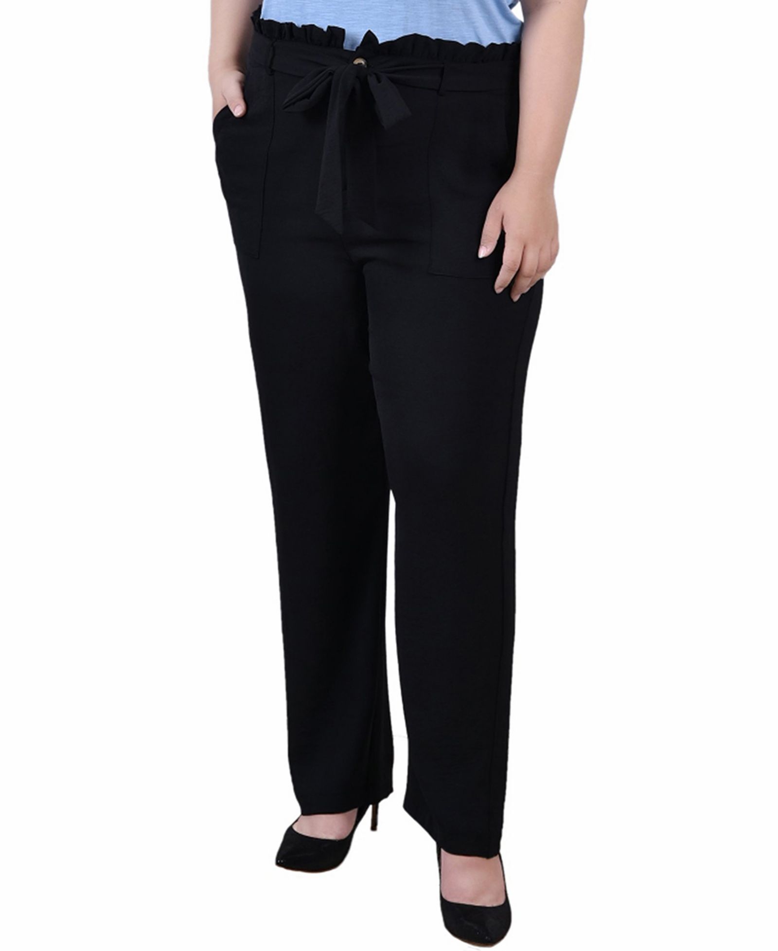 NY Collection Plus Size Full Length Paper bag Waist Pants