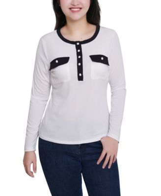 NY Collection Women's Long Sleeve Contrast Detail Top
