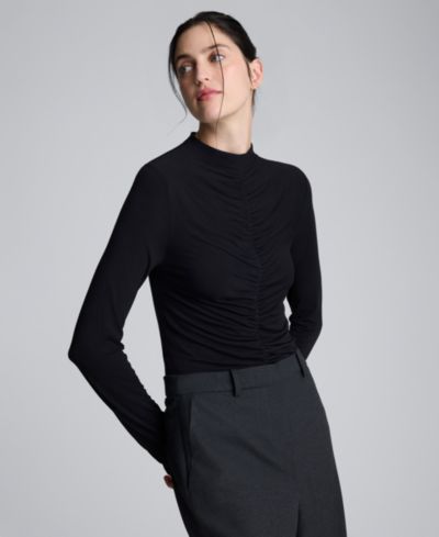 Kenneth Cole Women's Front Ruched Long Sleeve Top