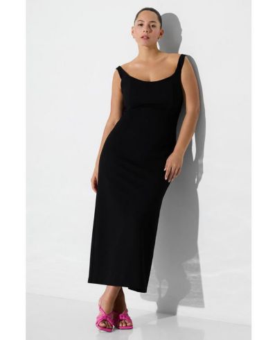 Marcella Women's Eliana Slit Sleeveless Off-Shoulder Boat-Neck Fitted Midi Dress