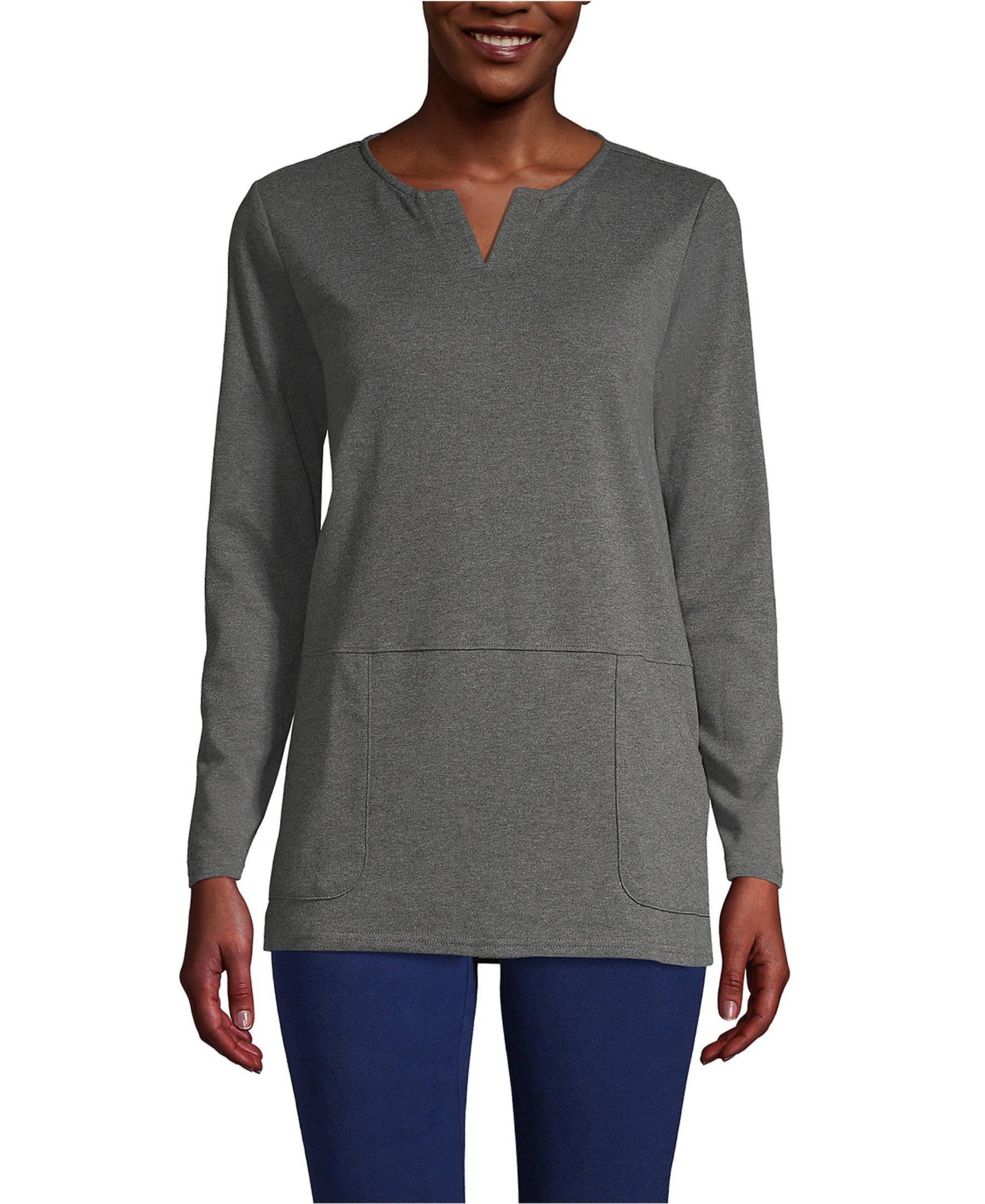 Lands' End Women's Cotton Polyester Long Sleeve Tunic with Pockets