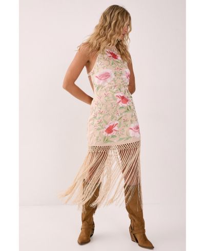 Nasty Gal Women's Beaded Halter Fringe Mini Dress