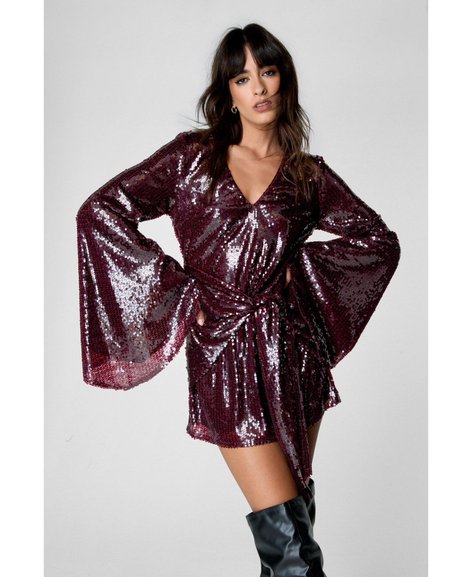 Женское мини-платье Nasty Gal Flared Sleeve Tie Front