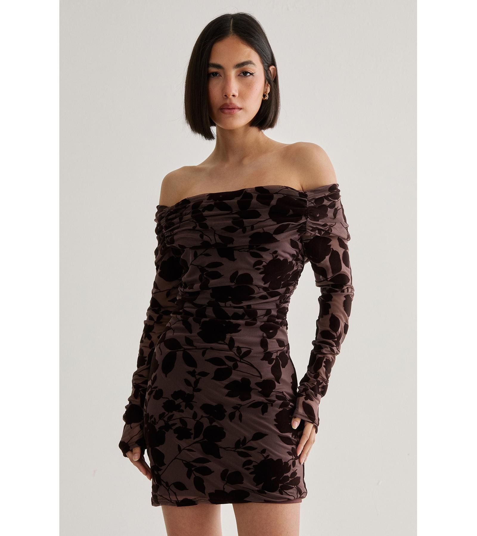 Nasty Gal Женский Floral Devore Ruched Mini Dress
