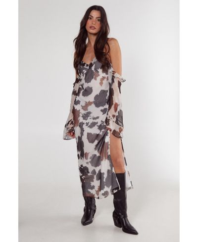 Nasty Gal Women's Cold Shoulder Bias Cut Split Maxi Dress