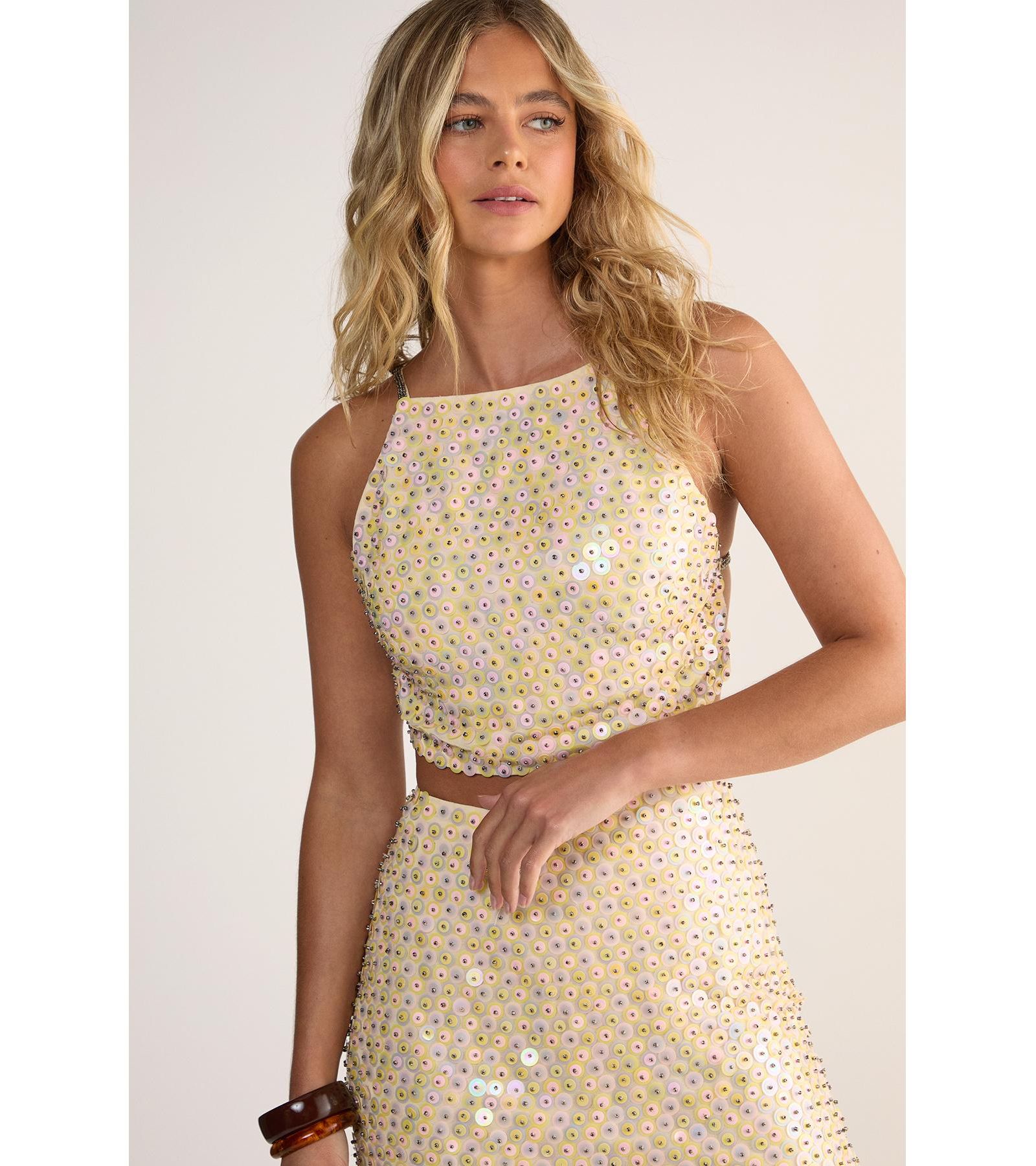 Nasty Gal Women's Studded Sequin Beaded Strap Crop Top
