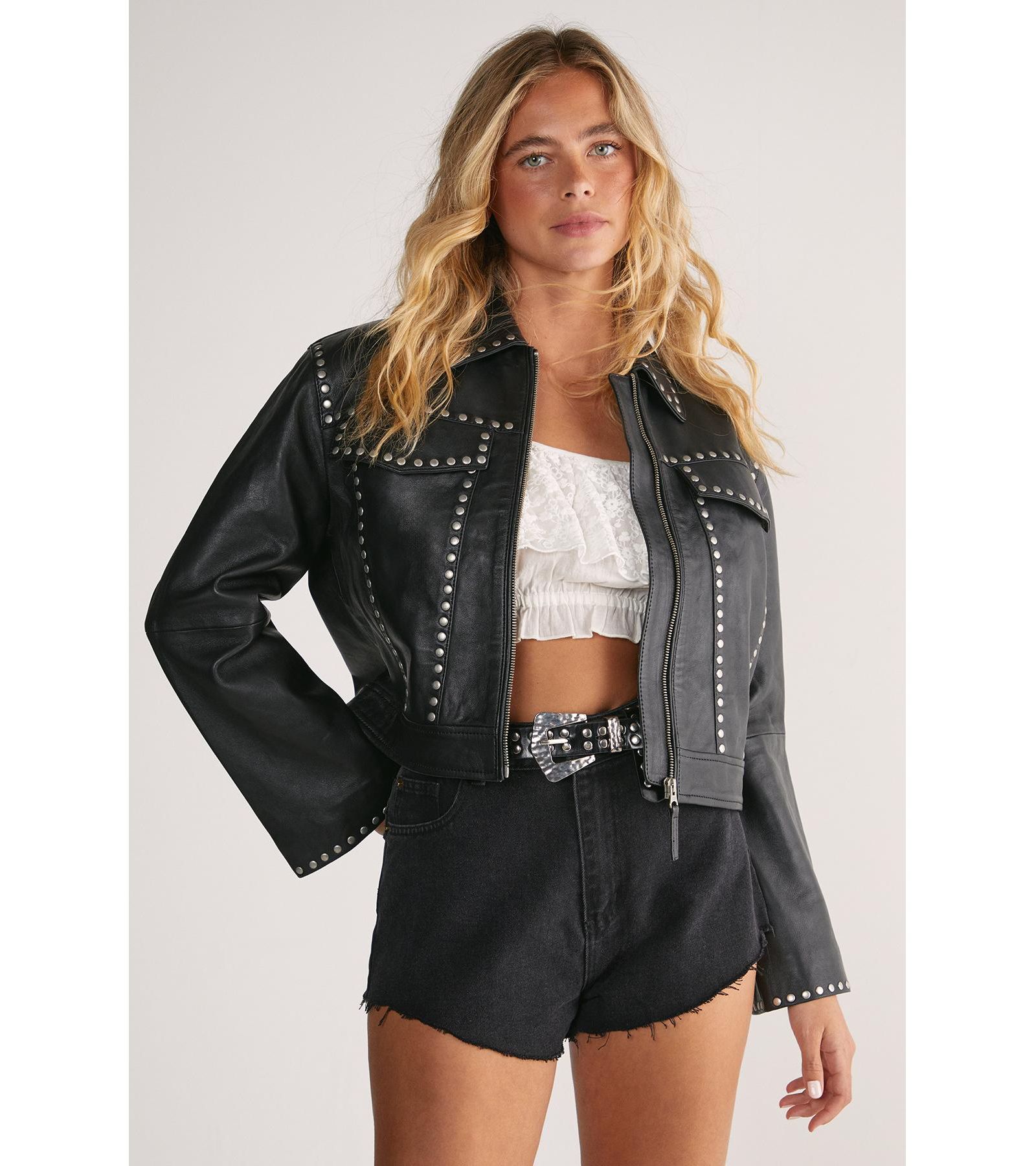 Nasty Gal Women's Leather Studded Cropped Jacket