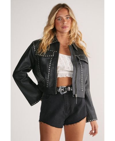 Nasty Gal Women's Leather Studded Cropped Jacket