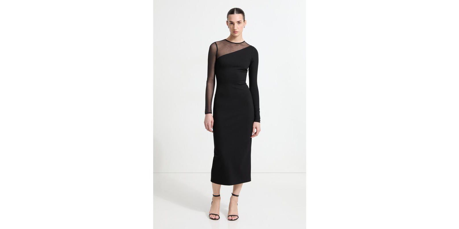 Marcella Women's Milo Mesh-Sleeve Column Midi Dress with Back Slit