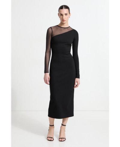 Marcella Women's Milo Mesh-Sleeve Column Midi Dress with Back Slit