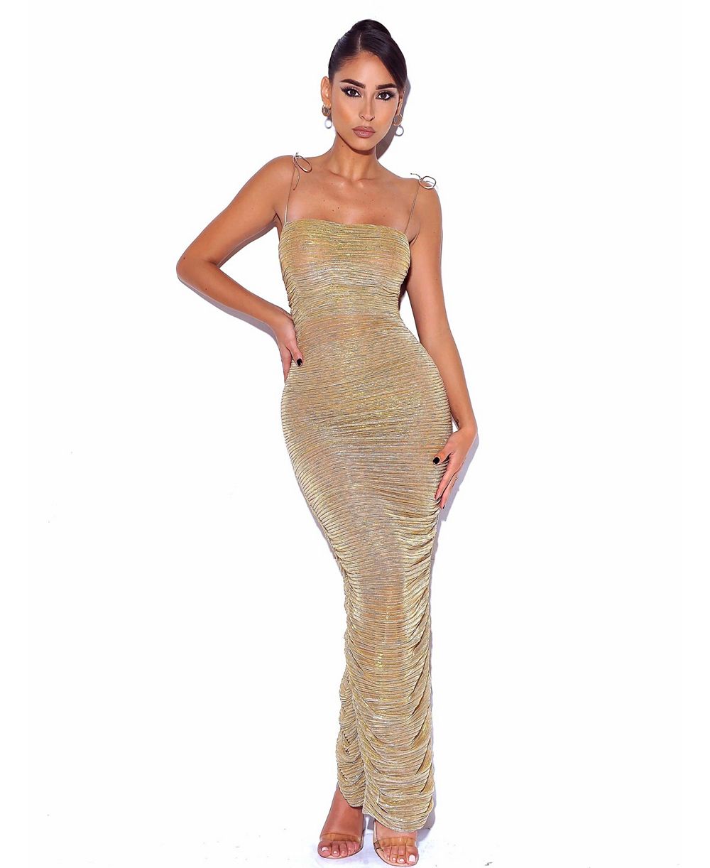 Miss Circle Женское платье Maxi Glint Gold Ruched Chiffon