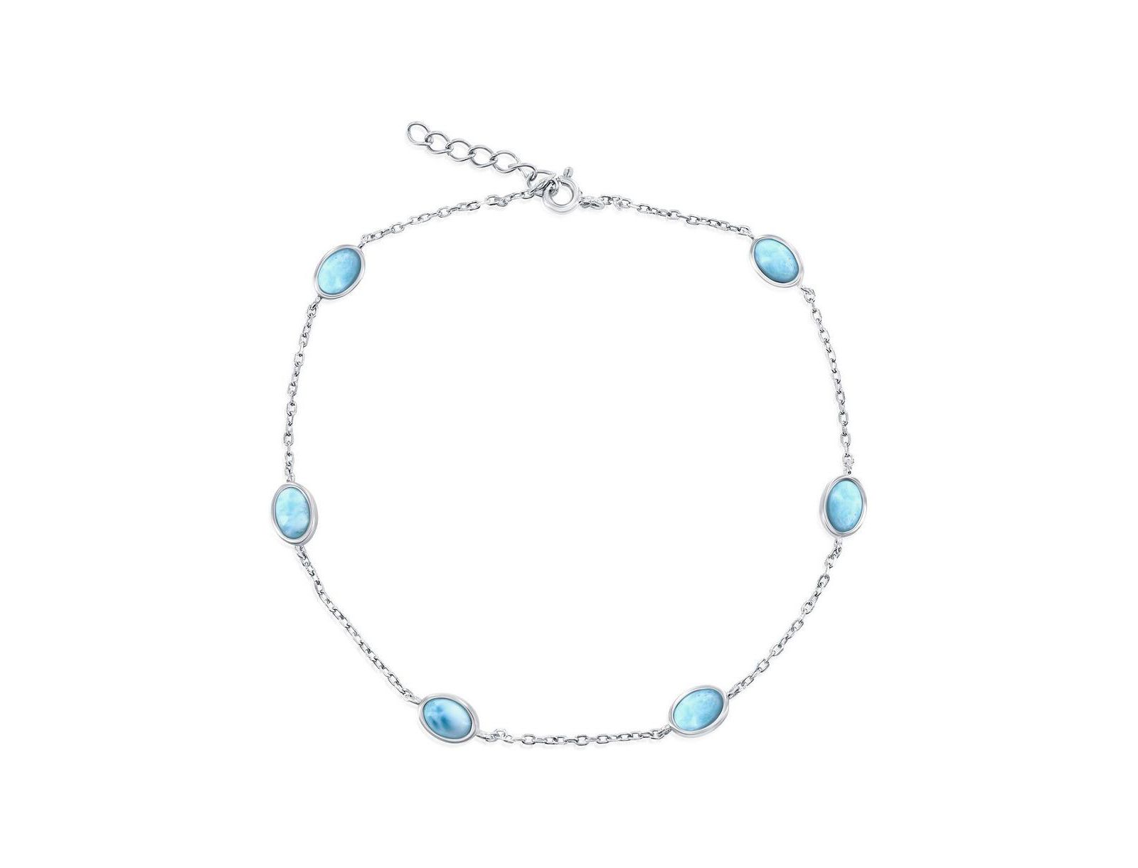 Sterling , Oval Larimar Anklet