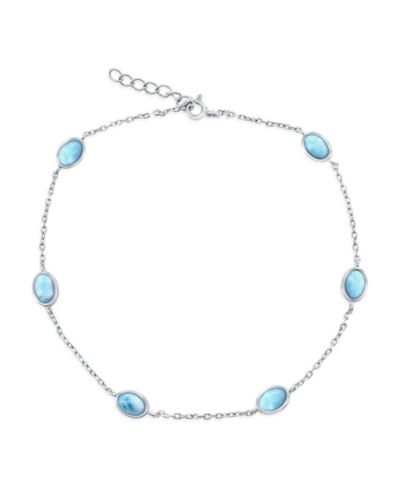 Sterling , Oval Larimar Anklet