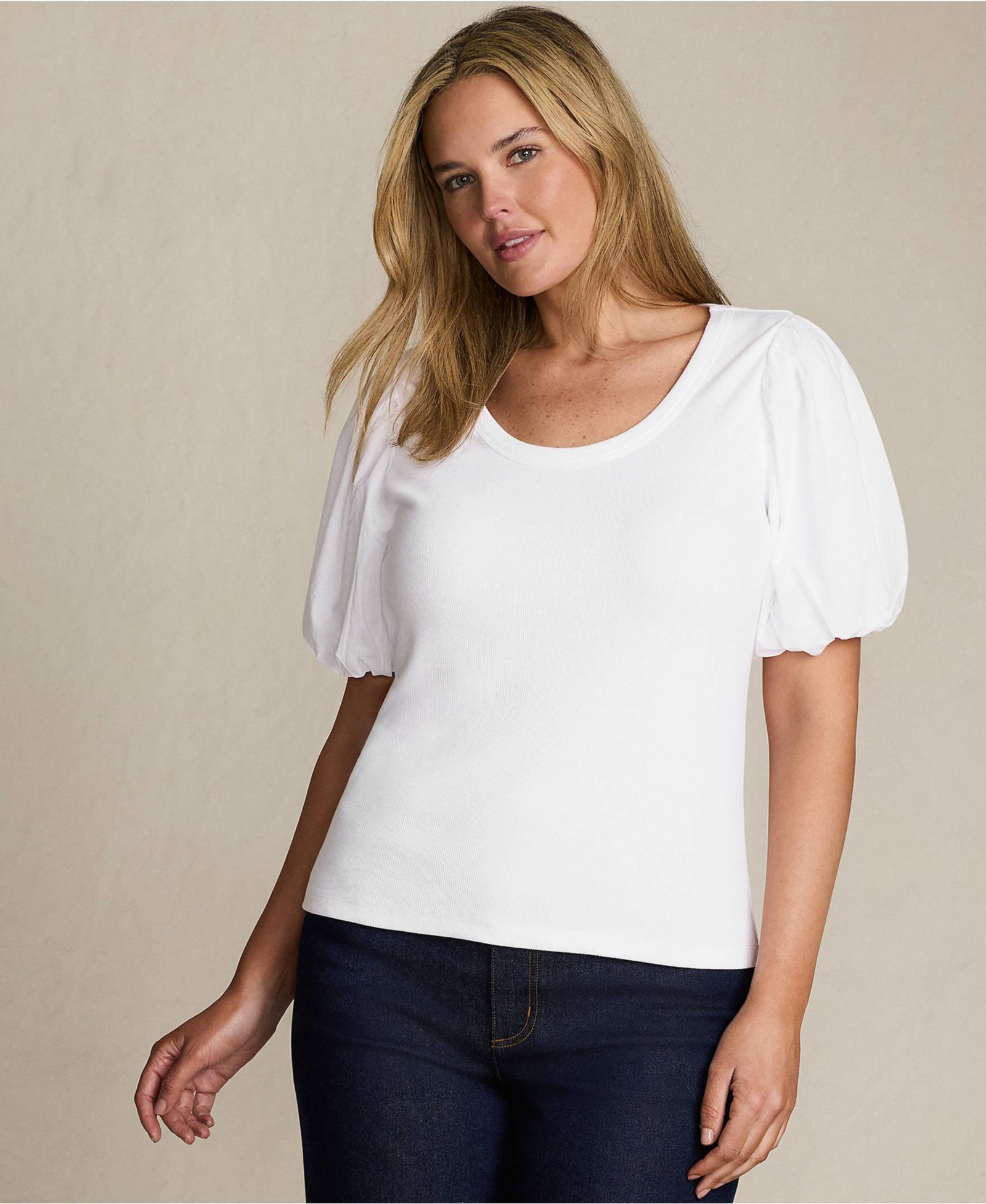 Женский топ Lands' End Plus Size Drapey Rib Puff Sleeve Scoop Neck