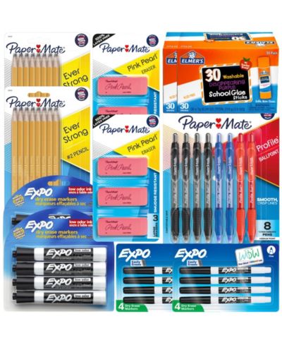 Набор для школы Elmer s, Paper Mate, EXPO: клей, ручки, карандаши, маркеры и ластик (60+ предметов)