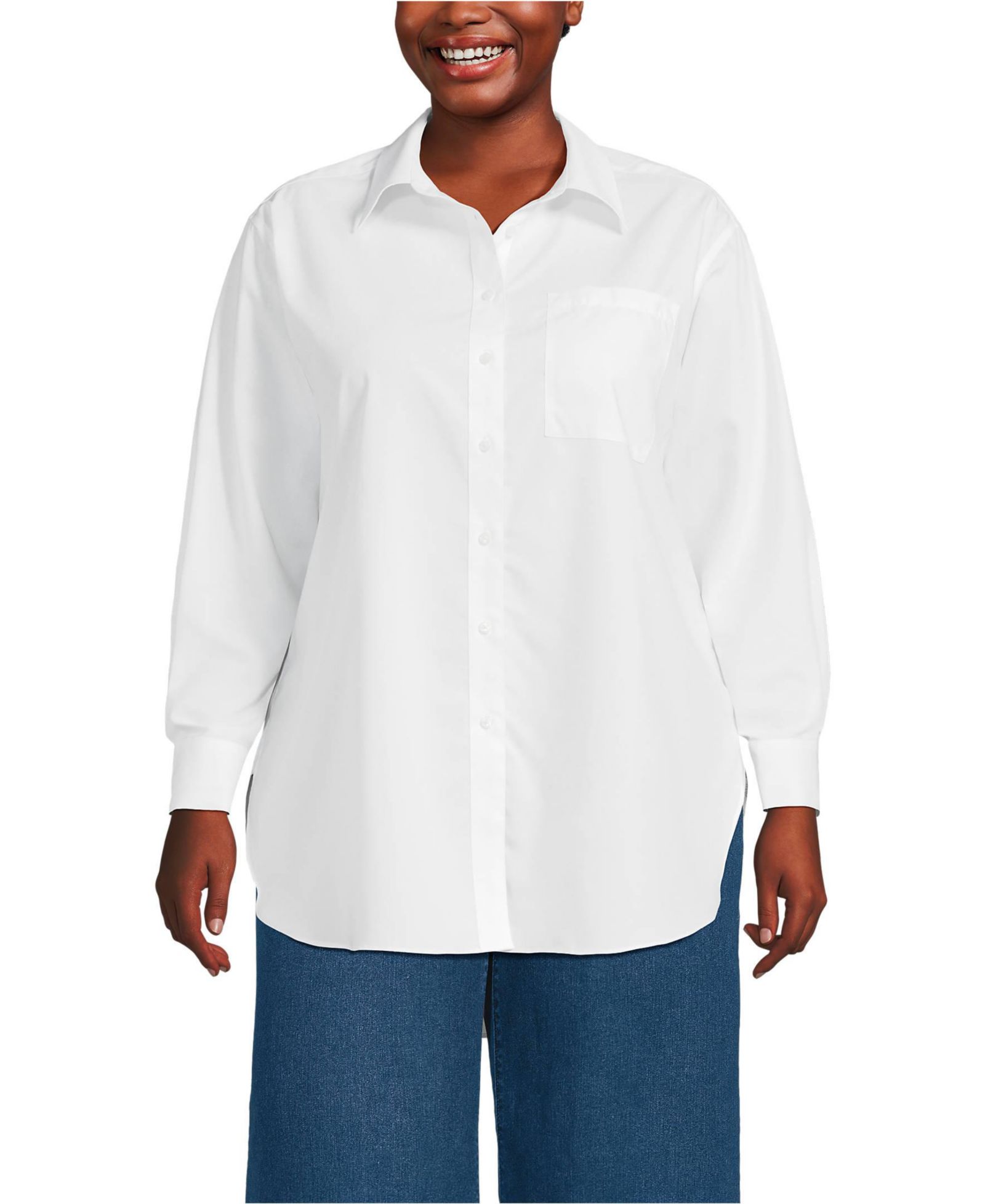 Туника Lands' End Plus Size Oversized No Iron с воротником Statement