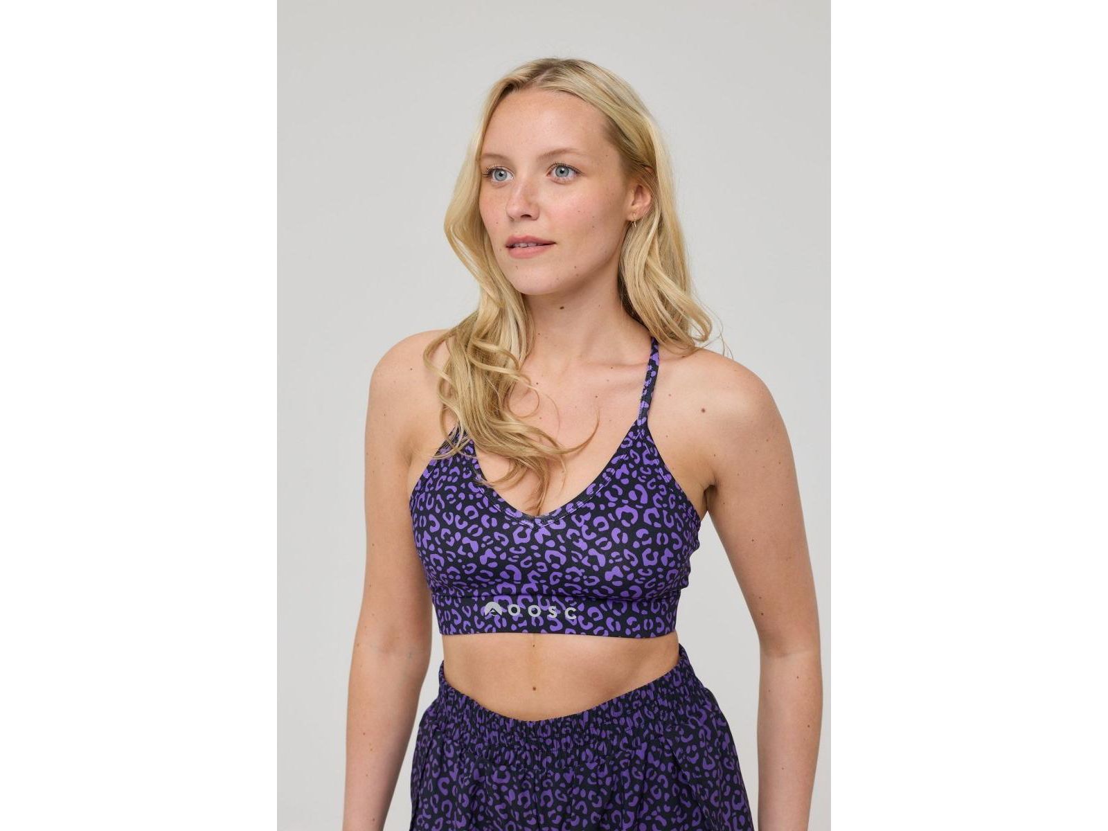 OOSC Women's Medium Support Infinite Sports Bra - Purple Leopard