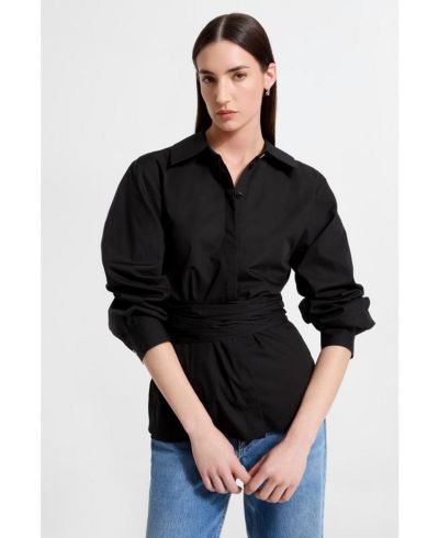 Marcella Women's Ellory Relaxed Cotton Poplin Shirt with Tie Waist and Side Slits