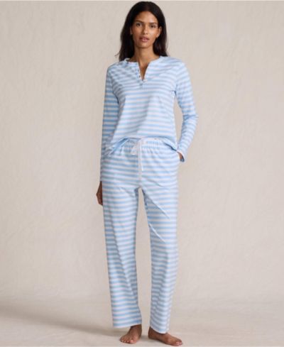 Lands' End Women's Knit 2 Piece Pajama Set - Long Sleeve Top and Pants