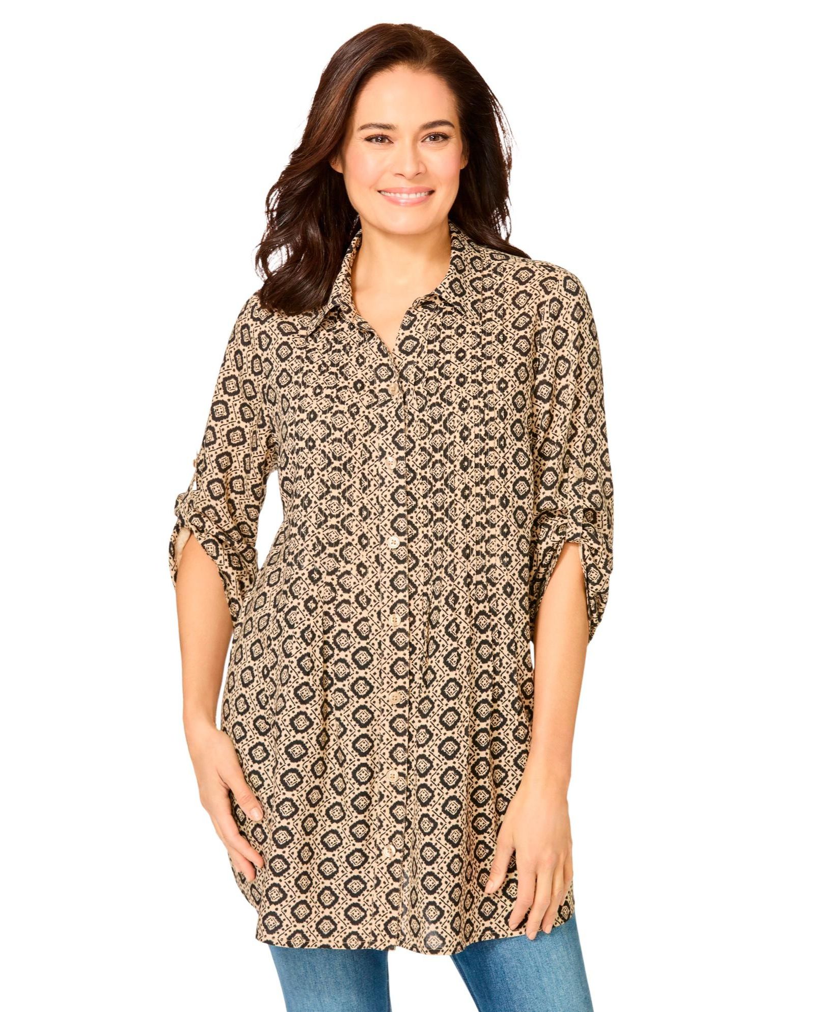 Woman Within Plus Size Within Rayon Pintucked 7-Day Tunic Blouse