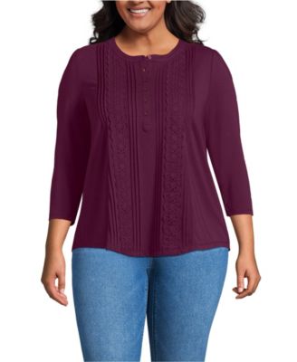 Lands' End Women's Plus Size 3/4 Sleeve Lightweight Jersey Embellished Top