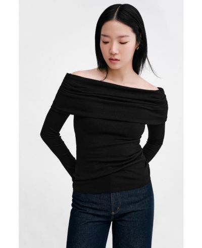 Marcella Women's Bennett Off-Shoulder Bardot Ribbed-Jersey Fitted Top