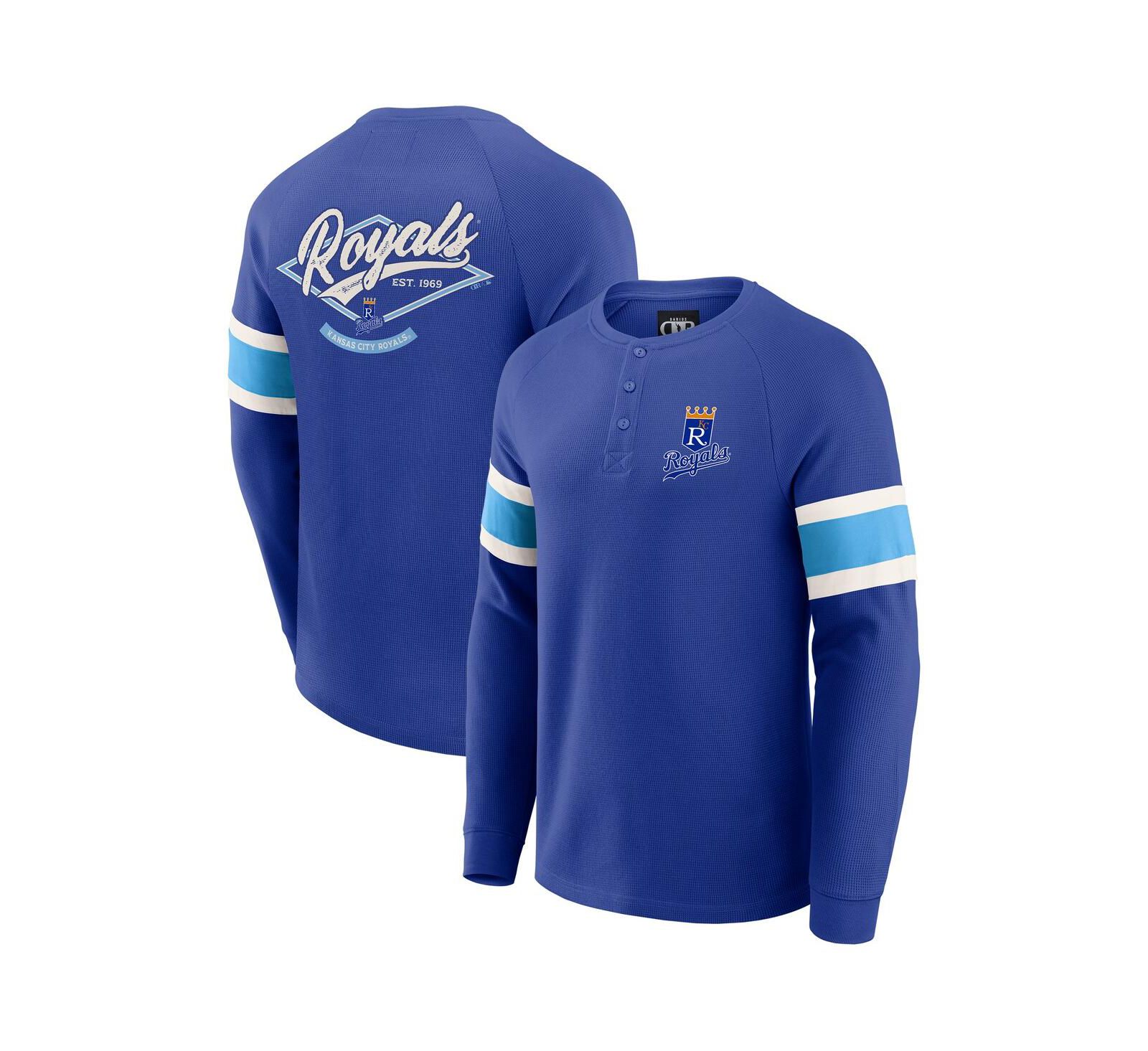 Darius Rucker Collection by Fanatics Men's Royal Kansas City Royals Waffle-Knit Raglan Long Sleeve Henley T-Shirt
