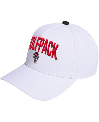 Мужская и женская белая кепка Adidas NC State Wolfpack Locker Room A-Frame регулируемая