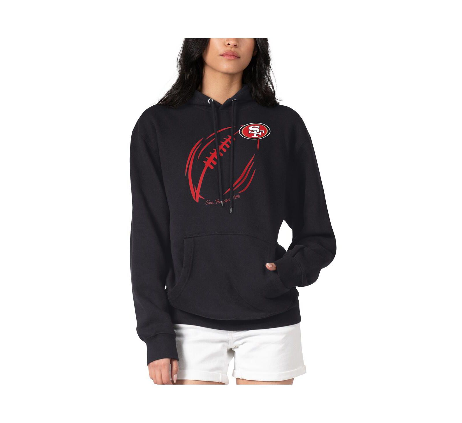G-III 4Her by Carl Banks Women's Black San Francisco 49ers Football Logo Fleece Tri-Blend Pullover Hoodie