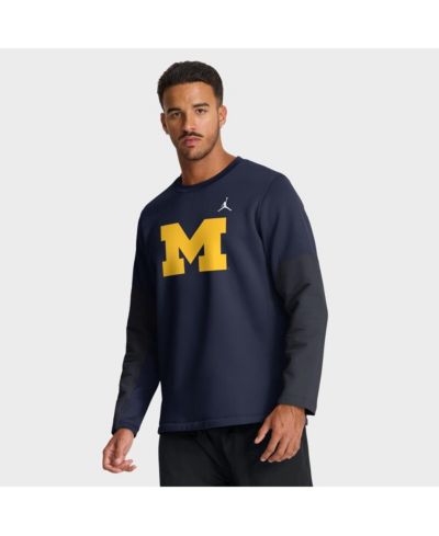 Мужская футболка Jordan Michigan Wolverines 2025 Sideline Coach с длинным рукавом, темно-синяя