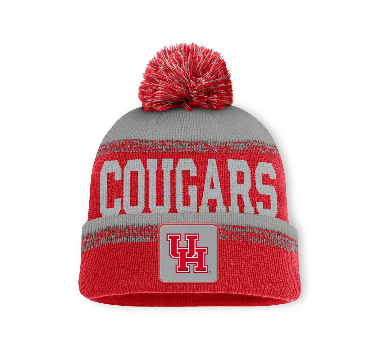Мужская вязаная шапка Fanatics Houston Cougars Thrive Cuffed с помпоном, красная/серая