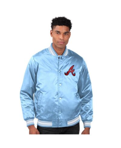 Starter Men's Light Blue Atlanta Braves Locker Room Satin Full-Snap Varsity Jacket