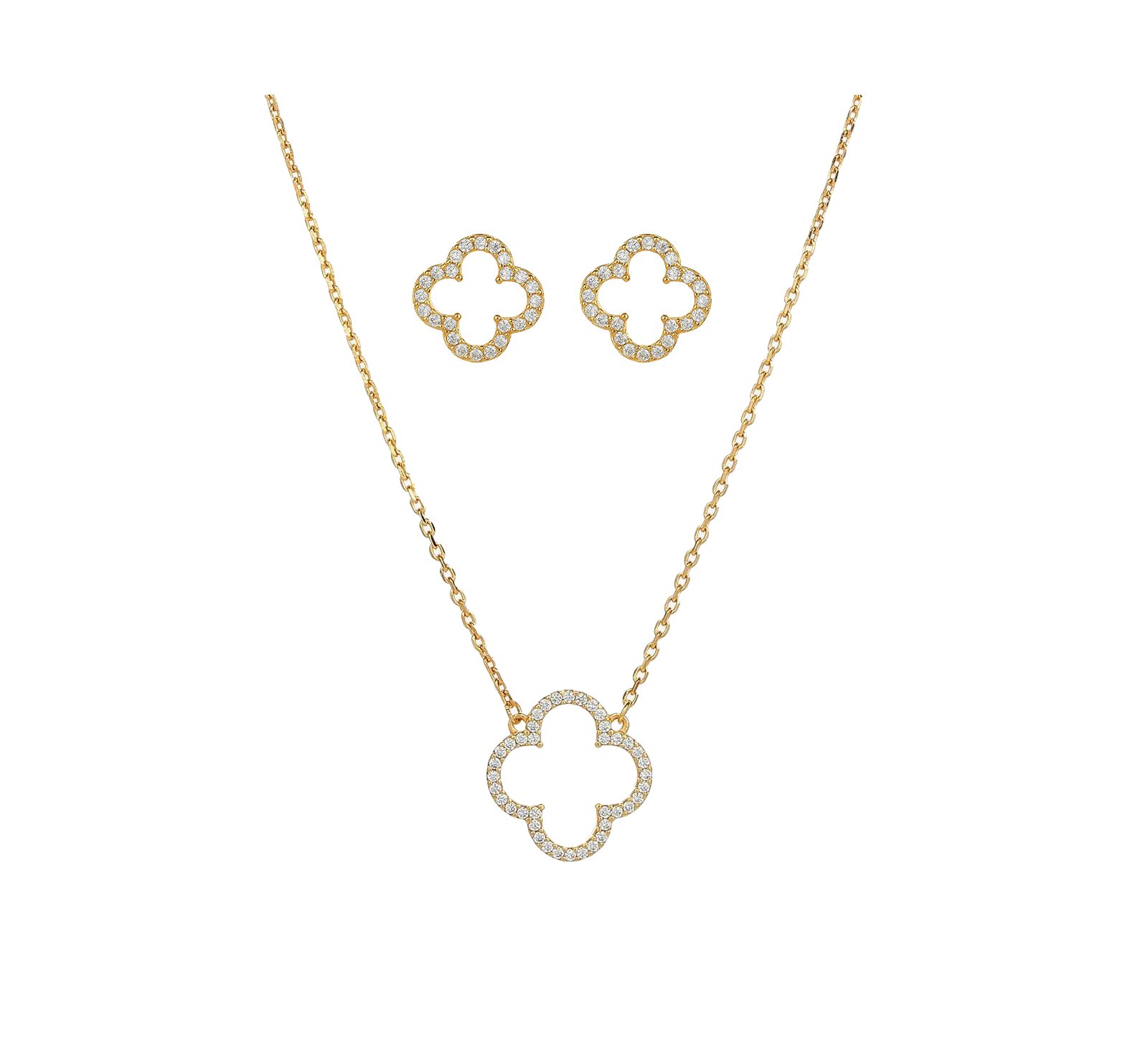 Bearfruit Набор из ожерелья и сережек Aria Clover с напылением Sterling Plated