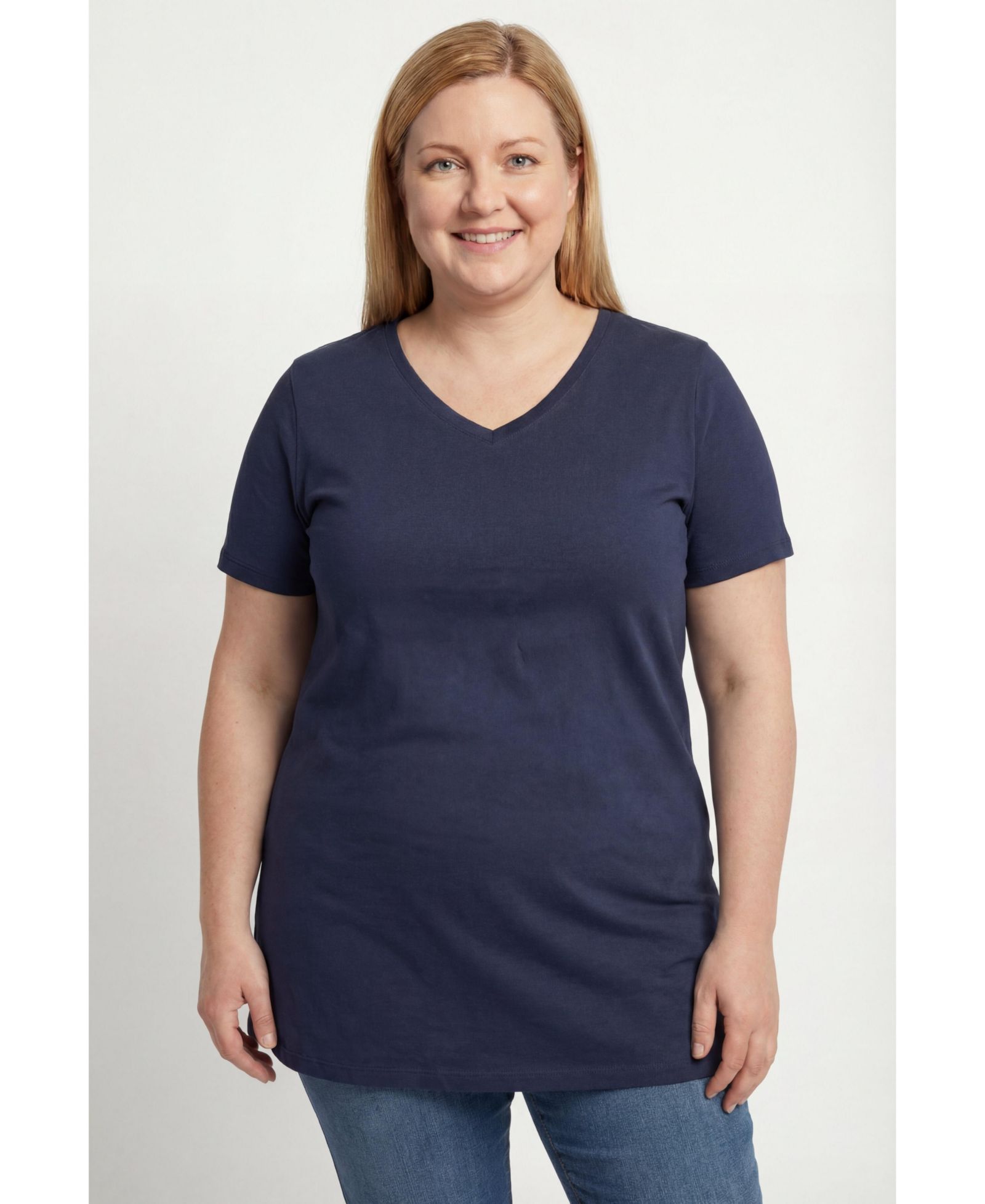 Женский туника Woman Within Plus Size Perfect с коротким рукавом и V-образным вырезом