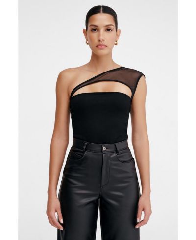 Marcella Women's Parker Sheer Mesh Chest-Cutout One-Shoulder Evening Top