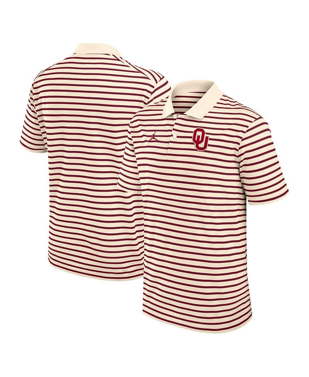 Jordan Men's Tan/Crimson Oklahoma Sooners Striped Primary Logo Performance Polo Shirt