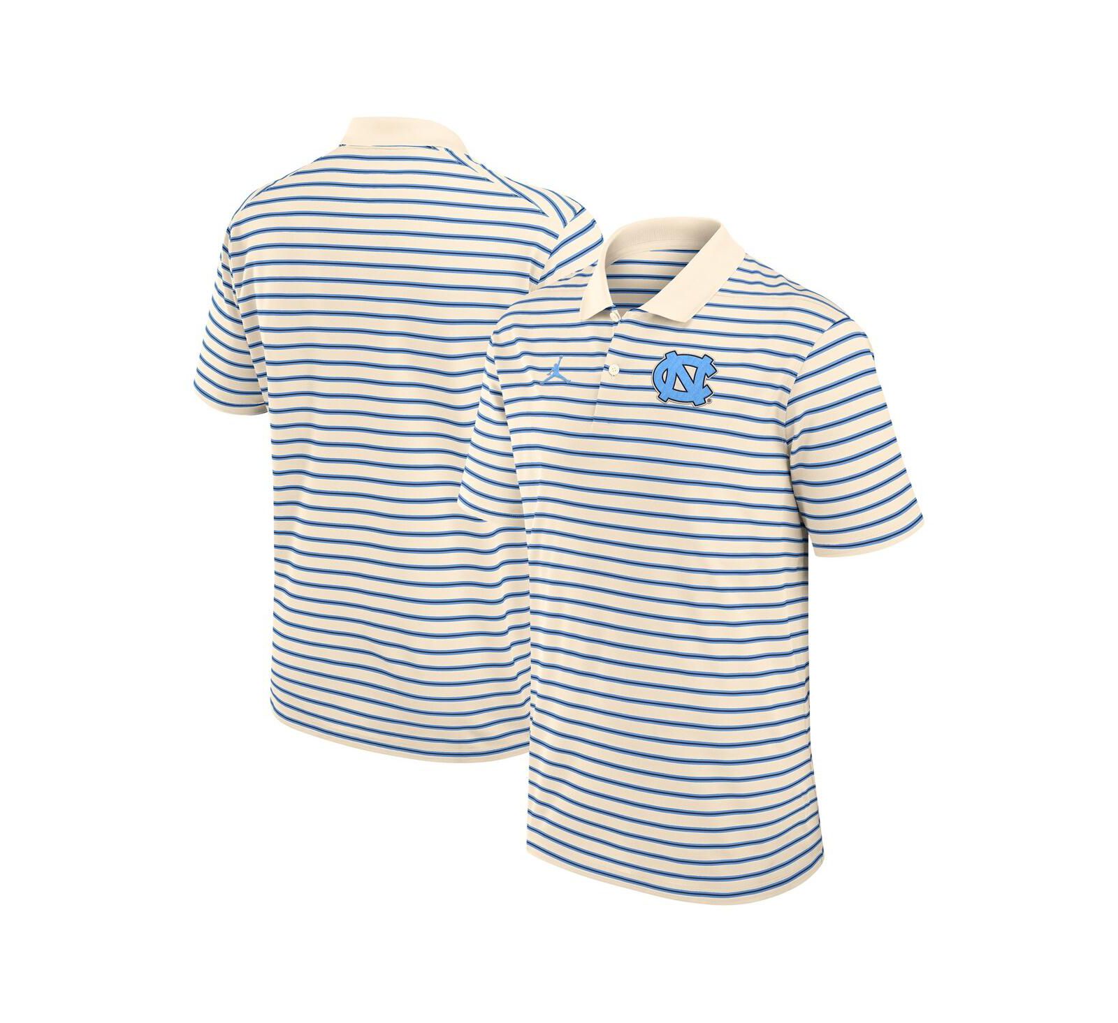 Jordan Men's Tan/Carolina Blue North Carolina Tar Heels Striped Primary Logo Performance Polo Shirt