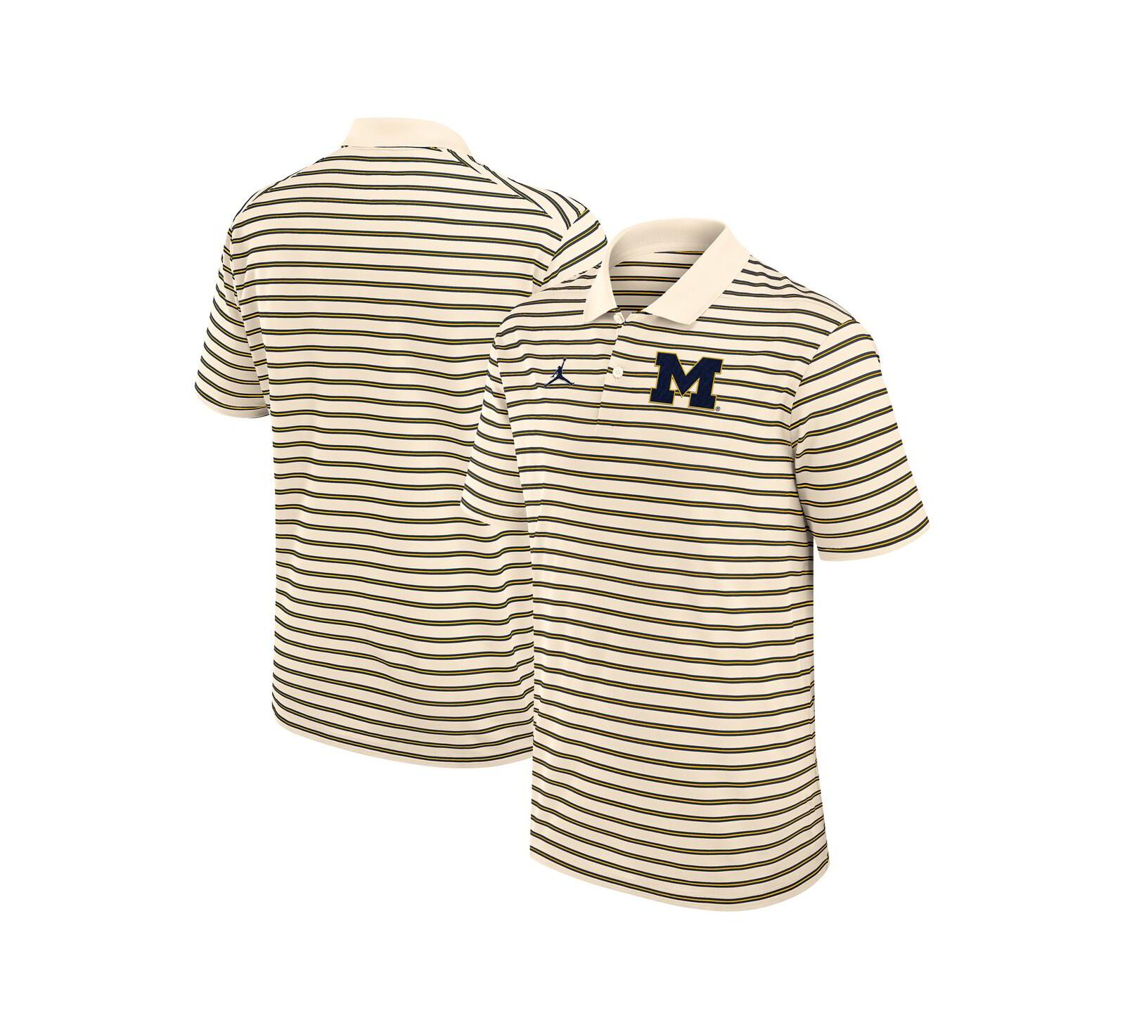 Jordan Men's Tan/Navy Michigan Wolverines Striped Primary Logo Performance Polo Shirt