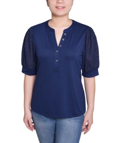 NY Collection Women's Puff Elbow Sleeve Top