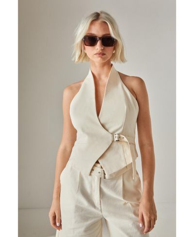 Nasty Gal Women's Twill Buckle V-Neck Halter Neck Top