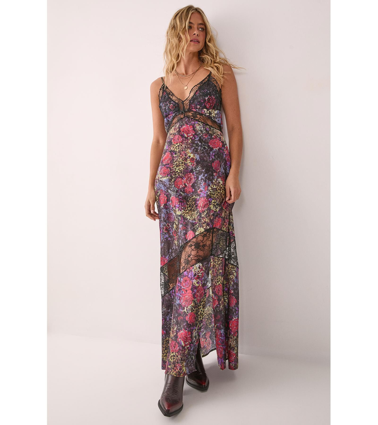 Nasty Gal Women's Satin Lace Maxi Slip Dress
