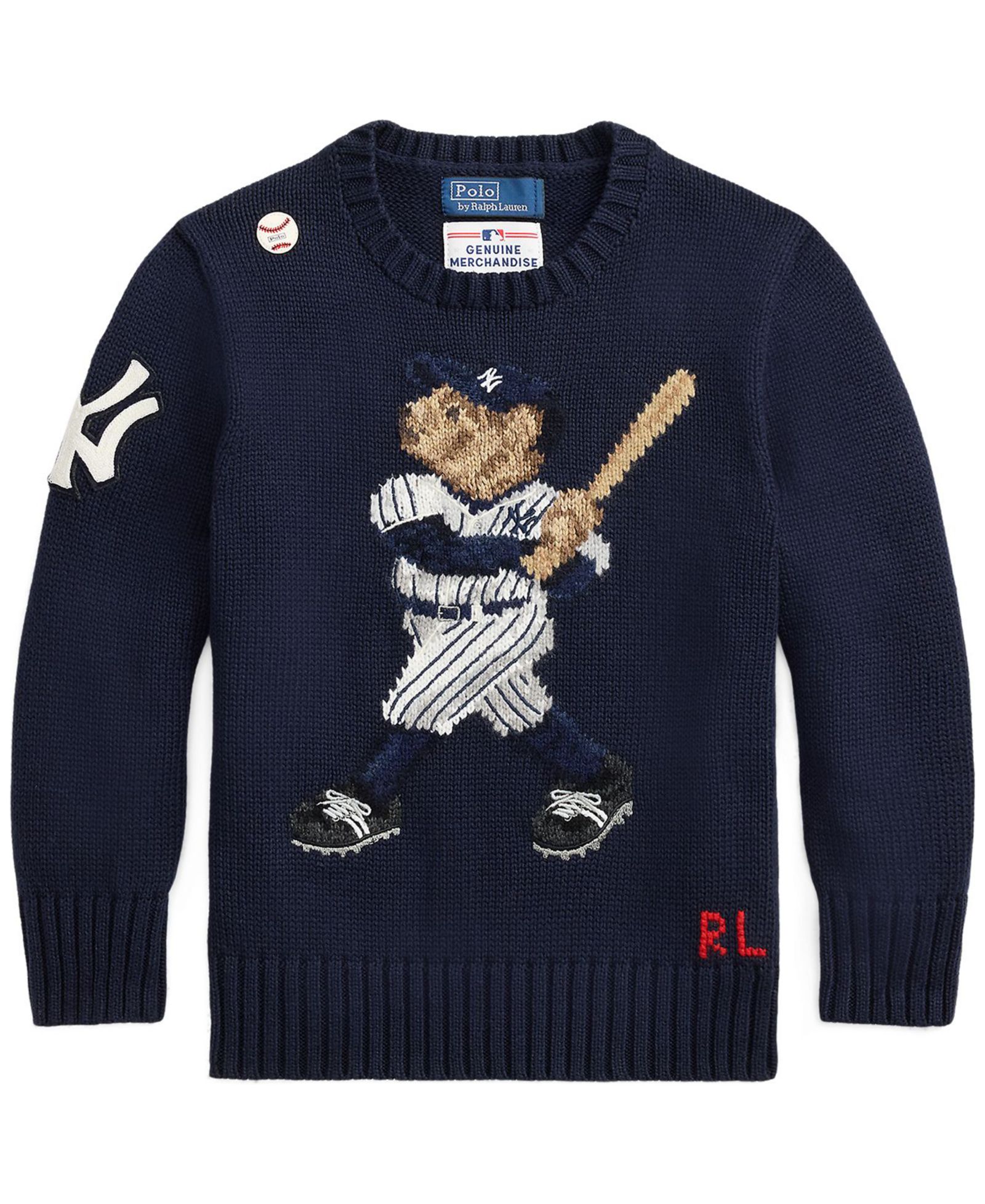 Polo Ralph Lauren Длинный рукав свитер Yankees Bear для мальчиков и девочек, 2T-7