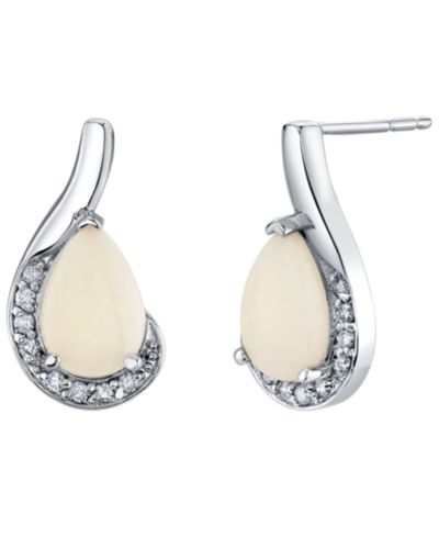 Macy's серьги с опалом (1-1/2 ct. t.w.) и бриллиантами (1/8 ct.t.w.) в белом золоте 10k