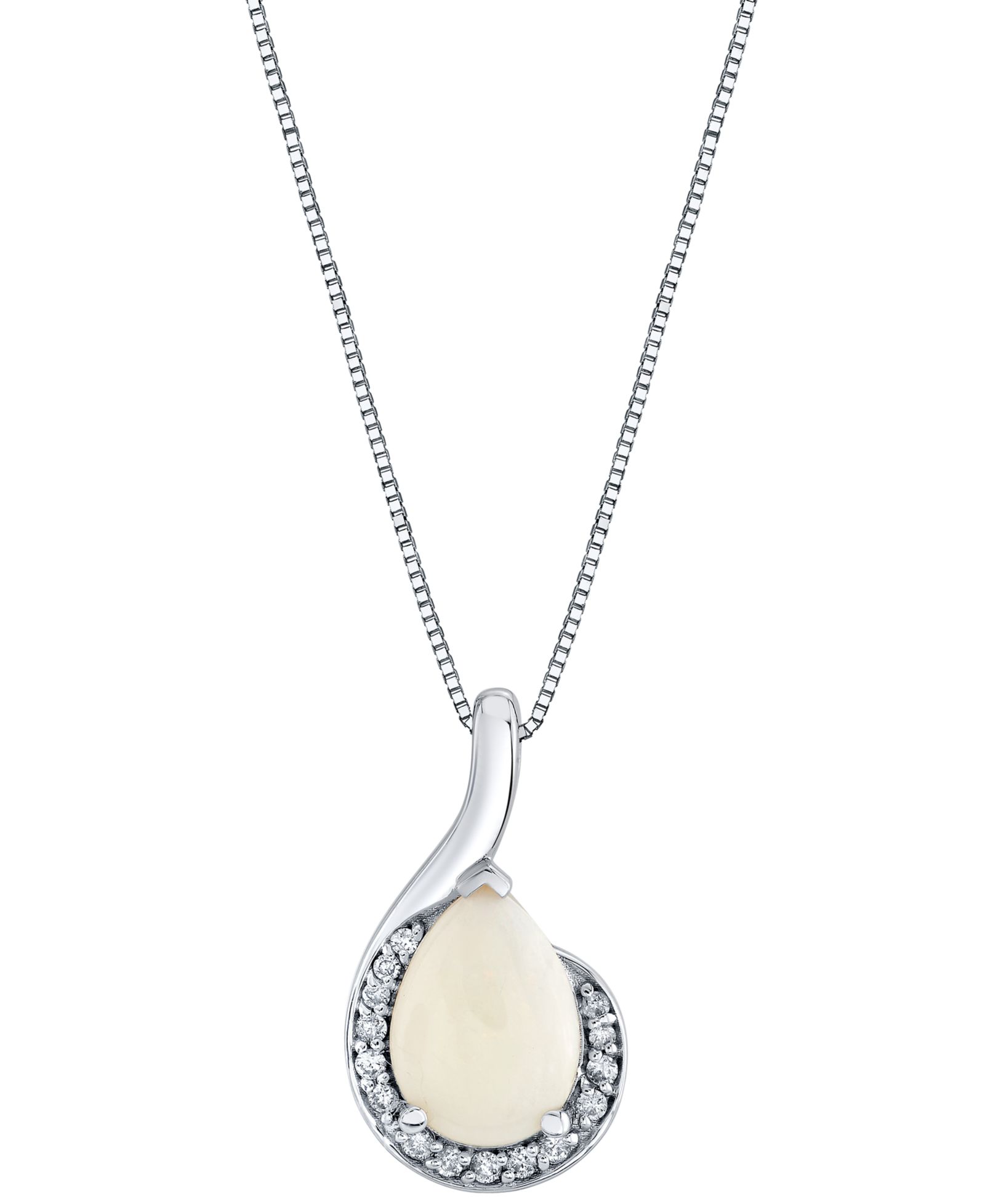Подвеска Macy's Pear Shape Opal с цепочкой (1 ct. t.w.) и бриллиантом (1/10 ct. t.w.) в 10k White Gold